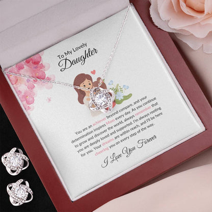 To My Lovely Daughter – Heartfelt Love Knot Beauty Earring & Necklace Gift Bundle