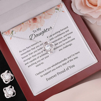 To My Daughter – Heartfelt Love Knot Beauty Earring & Necklace Bundle Gift