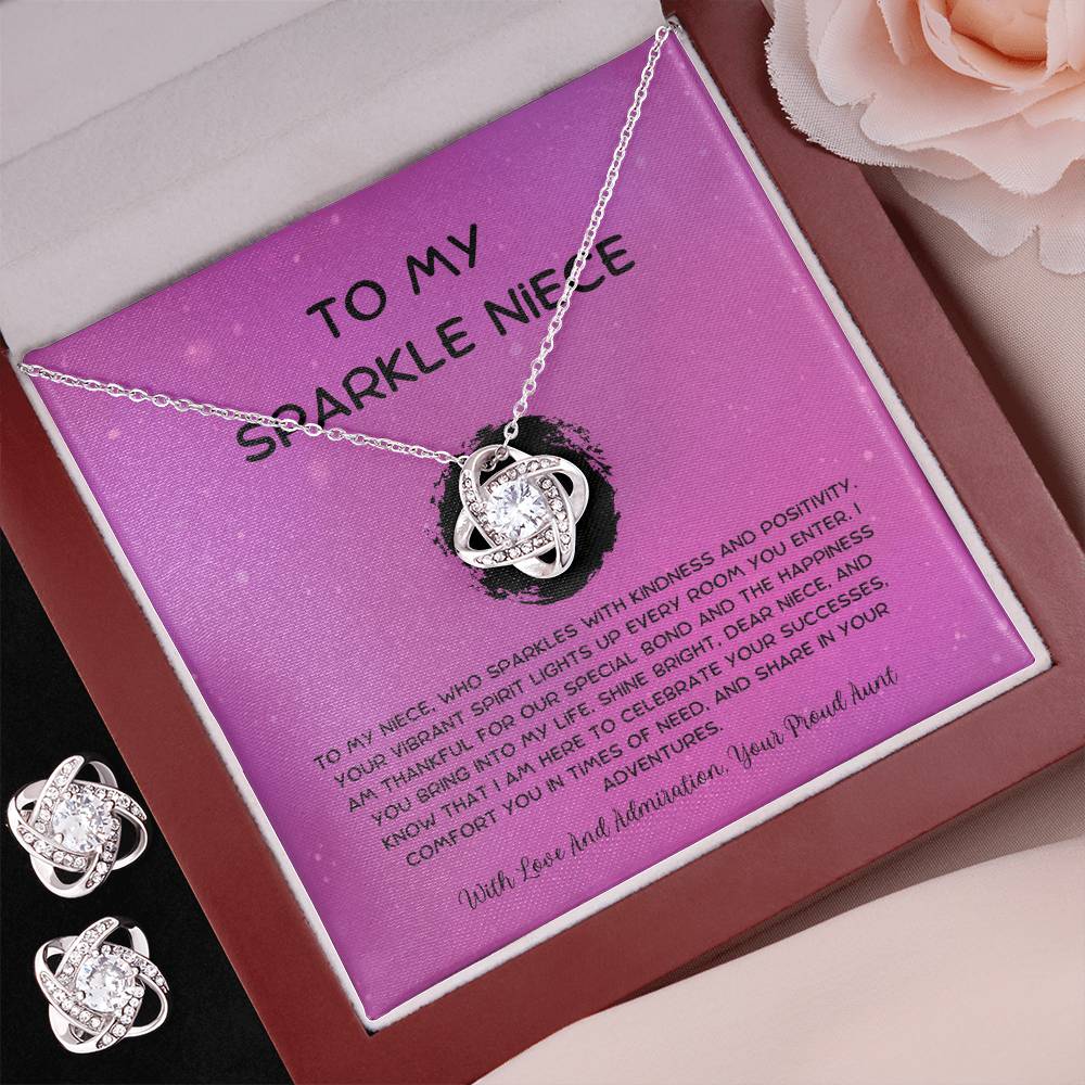 To My Sparkle Niece - From Aunt to Niece Love Knot Earring & Necklace Set - SOUVMOUR