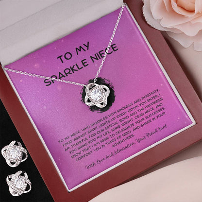To My Sparkle Niece - From Aunt to Niece Love Knot Earring & Necklace Set - SOUVMOUR