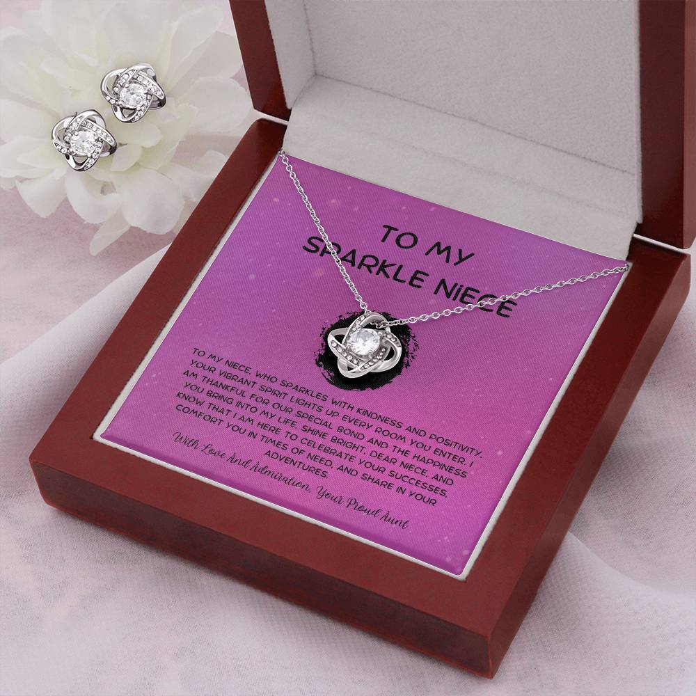 To My Sparkle Niece - From Aunt to Niece Love Knot Earring & Necklace Set - SOUVMOUR