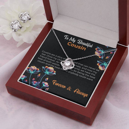 Cousin Necklace | To My Beautiful Cousin - Love Knot Necklace & Earring Set | Cousin Friendship Necklace