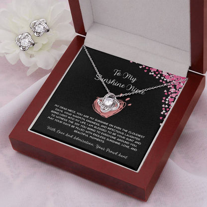 To My Sunshine Niece - From Aunt to Niece Love Knot Earring & Necklace Set - SOUVMOUR