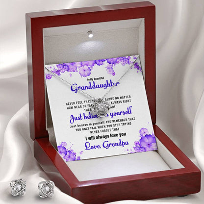 To My Beautiful Granddaughter | Love Knot Necklace & Earring Set Gift from Grandpa
