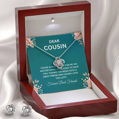 Cousin Necklace | To My Cousin My Forever Best Friend - Love Knot Necklace & Earring Set | Cousin Friendship Necklace