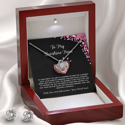 To My Sunshine Niece - From Aunt to Niece Love Knot Earring & Necklace Set - SOUVMOUR