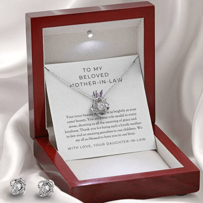 To My Beloved Mother-in-law | Love Knot Necklace & Earring Set | Heartfelt Gift for Mother-in-law