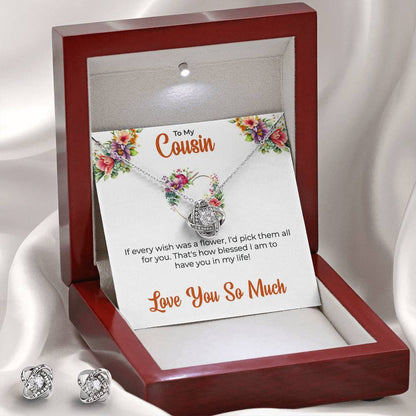 Cousin Necklace | To My Cousin My Best Friend - Love Knot Necklace & Earring Set | Cousin Friendship Necklace