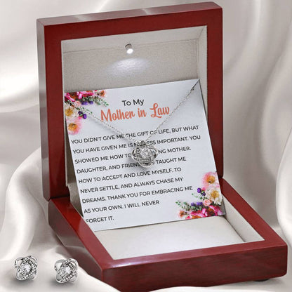 To My Cherished Mother-in-law | Love Knot Necklace & Earring Set | Elegant Mother-in-law Gift