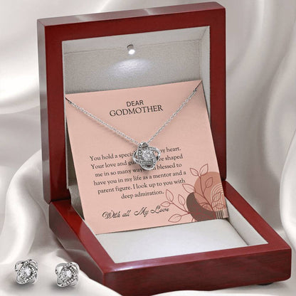 To My Special Godmother Love Knot Necklace & Earring Set with Heartfelt Message | Necklace for Godmother