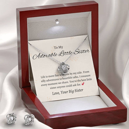 To My Adorable Little Sister - Love Knot Earring & Necklace Set | Forever Connected