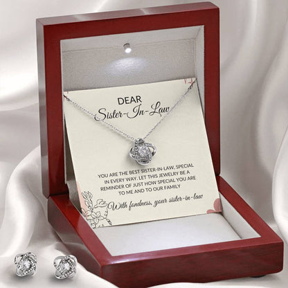 To My Dear Sister-in-Law | Love Knot Necklace & Earring Set | Gift for Sister-in-Law