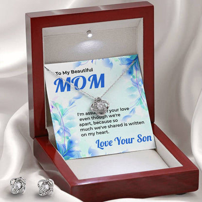 To My Beautiful Mom | Love Knot Necklace & Earring Set Gift from Son