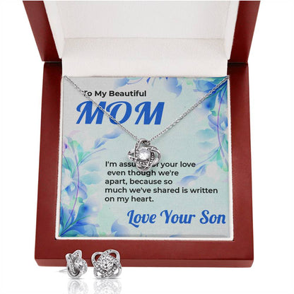 To My Beautiful Mom | Love Knot Necklace & Earring Set Gift from Son