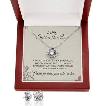To My Dear Sister-in-Law | Love Knot Necklace & Earring Set | Gift for Sister-in-Law