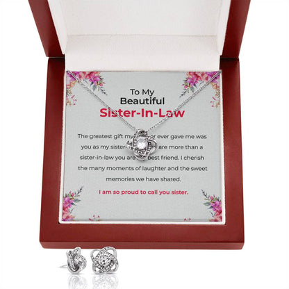 To My Beautiful Sister-in-Law | Love Knot Necklace & Earring Set | Gift for Sister-in-Law