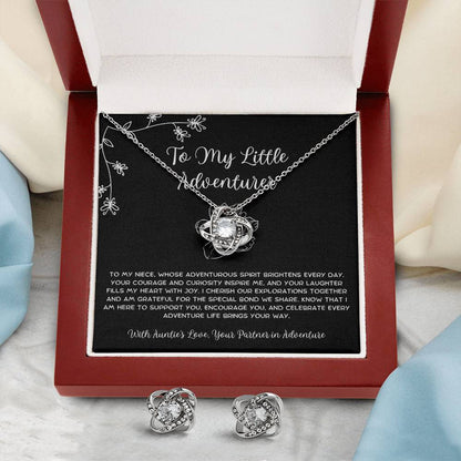 To My Little Adventurer - From Aunt to Niece Love Knot Earring & Necklace Set - SOUVMOUR