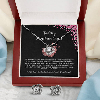 To My Sunshine Niece - From Aunt to Niece Love Knot Earring & Necklace Set - SOUVMOUR