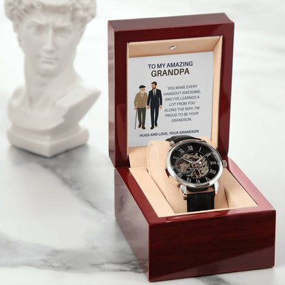 To My Favorite Grandpa – Stylish Openwork Watch Gift from Grandson with Heartfelt Card