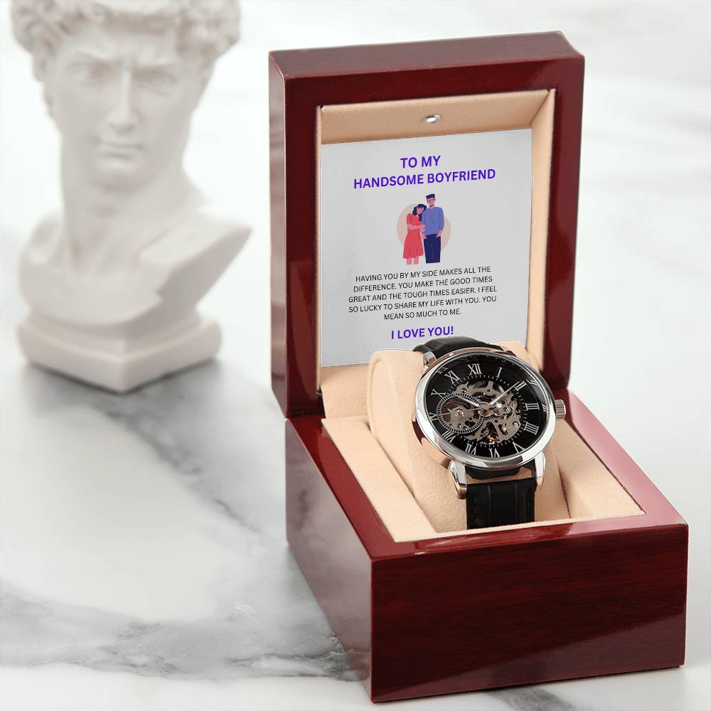For My Handsome Boyfriend — Openwork Watch + Heartfelt Message Card Gift