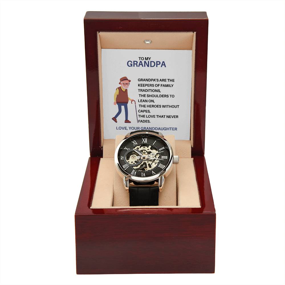 To My Dear Grandpa – Openwork Watch Gift from Granddaughter with Heartfelt Card