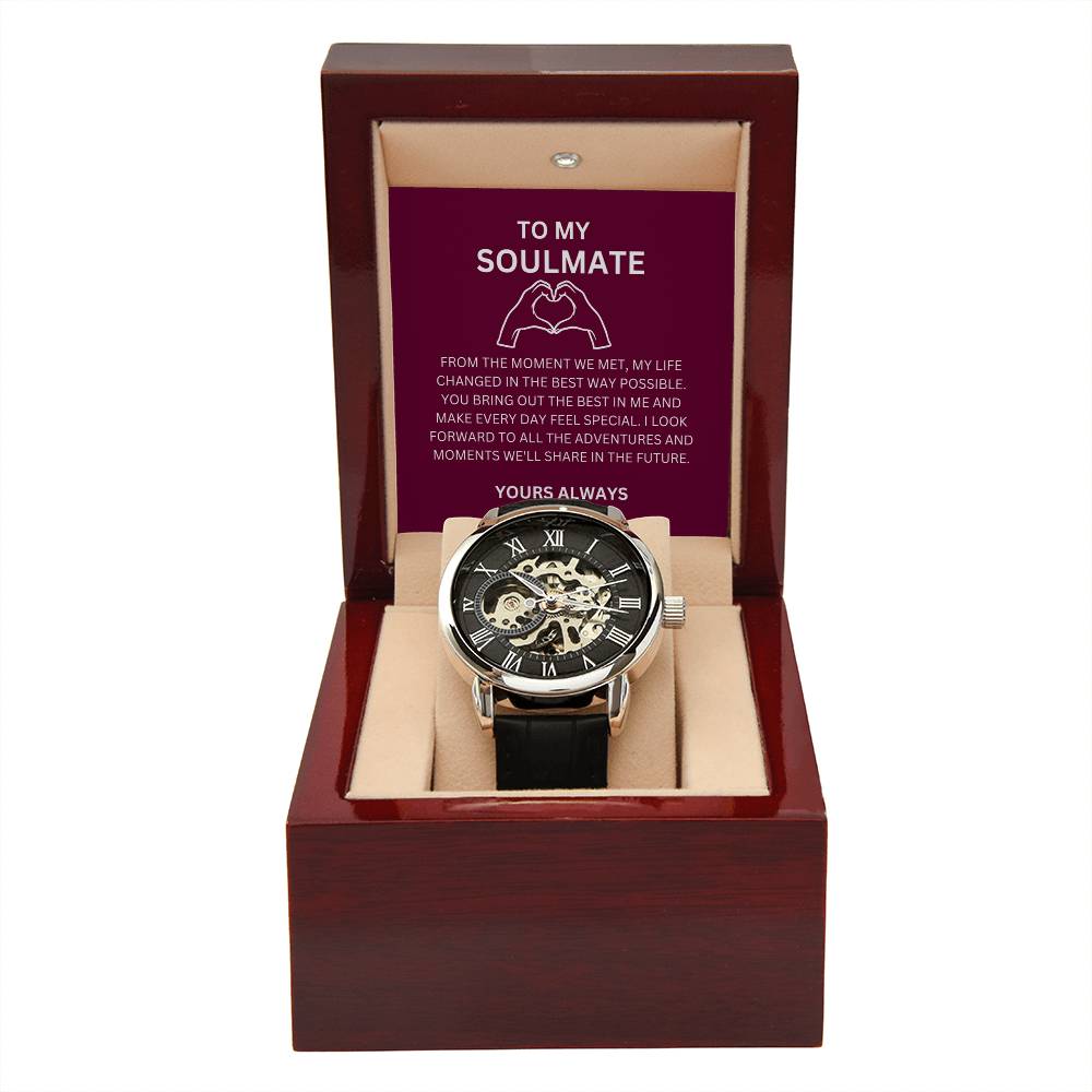 For My Boyfriend — Luxury Openwork Watch Gift with Heartfelt Message Card