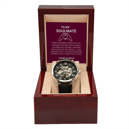 For My Boyfriend — Luxury Openwork Watch Gift with Heartfelt Message Card