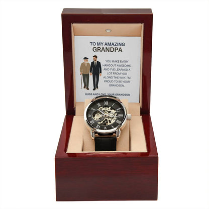 To My Favorite Grandpa – Stylish Openwork Watch Gift from Grandson with Heartfelt Card
