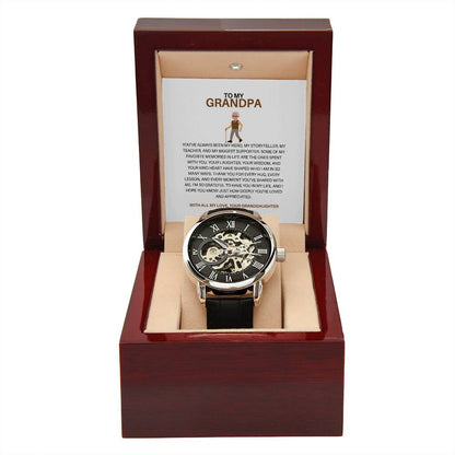 Men’s Openwork Watch Gift from Granddaughter with Heartfelt Message Card