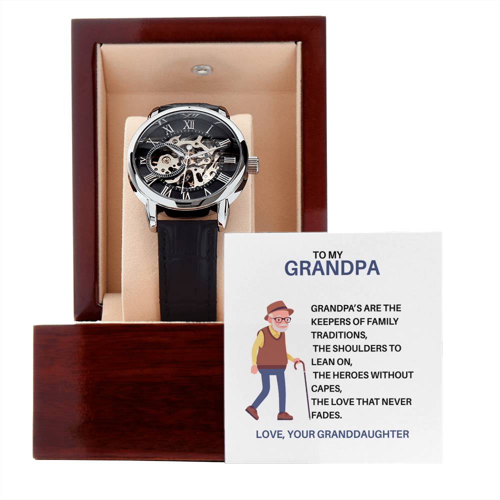 To My Dear Grandpa – Openwork Watch Gift from Granddaughter with Heartfelt Card