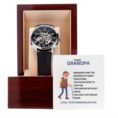 To My Dear Grandpa – Openwork Watch Gift from Granddaughter with Heartfelt Card