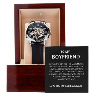 To My Love — Openwork Watch Gift for Boyfriend with Heartfelt Message Card