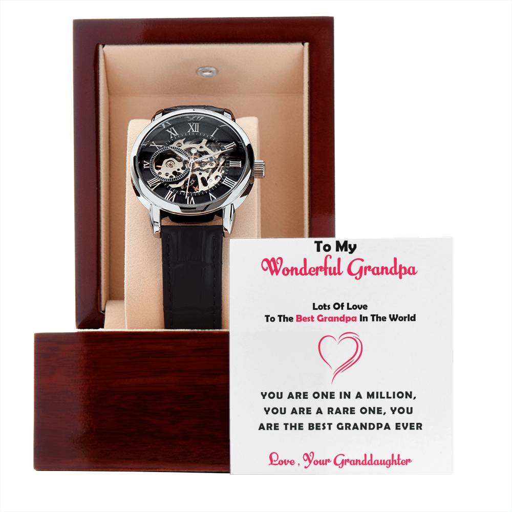 To My Wonderful Grandpa – Openwork Watch Gift from Granddaughter with Heartfelt Message Card