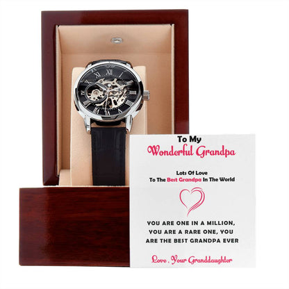 To My Wonderful Grandpa – Openwork Watch Gift from Granddaughter with Heartfelt Message Card