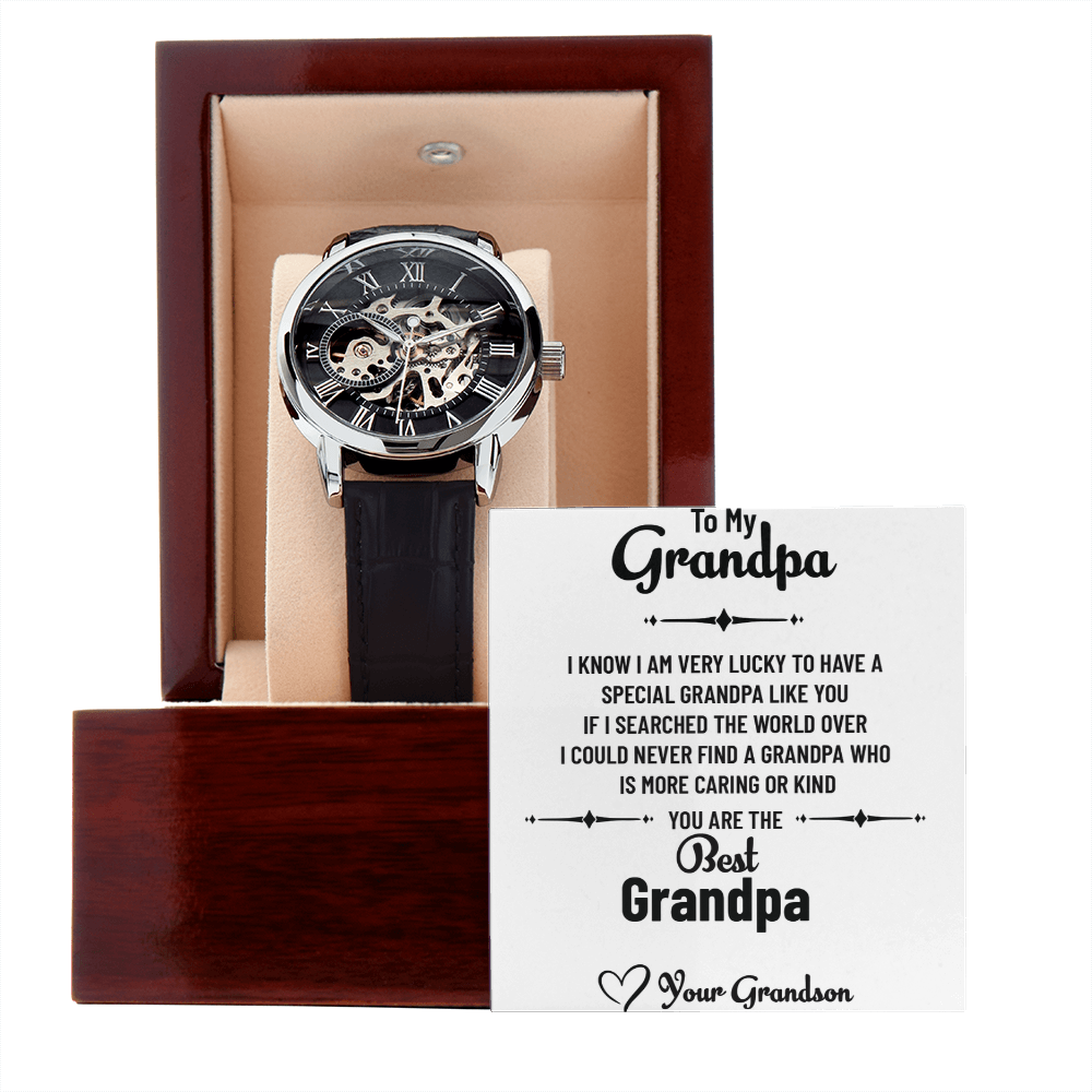 To My Incredible Grandpa – Openwork Watch Gift from Grandson with Heartfelt Message Card