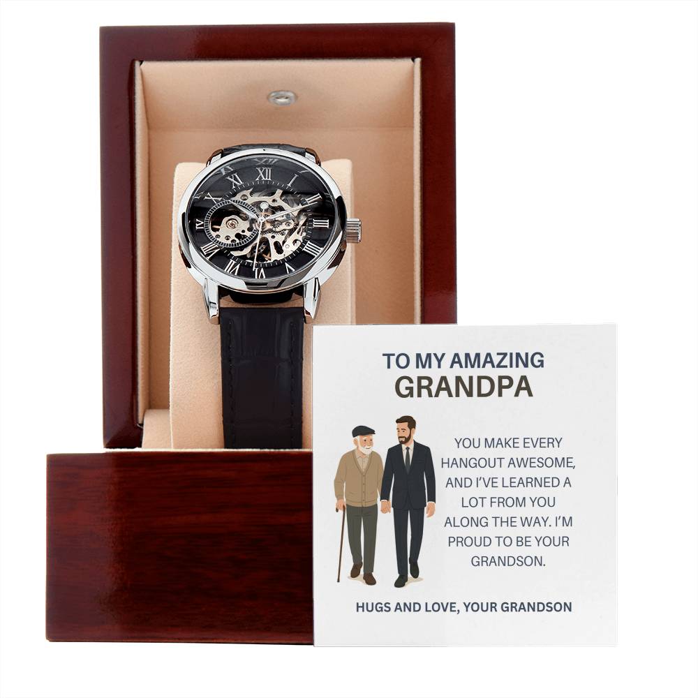 To My Favorite Grandpa – Stylish Openwork Watch Gift from Grandson with Heartfelt Card
