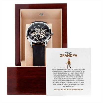 Men’s Openwork Watch Gift from Granddaughter with Heartfelt Message Card