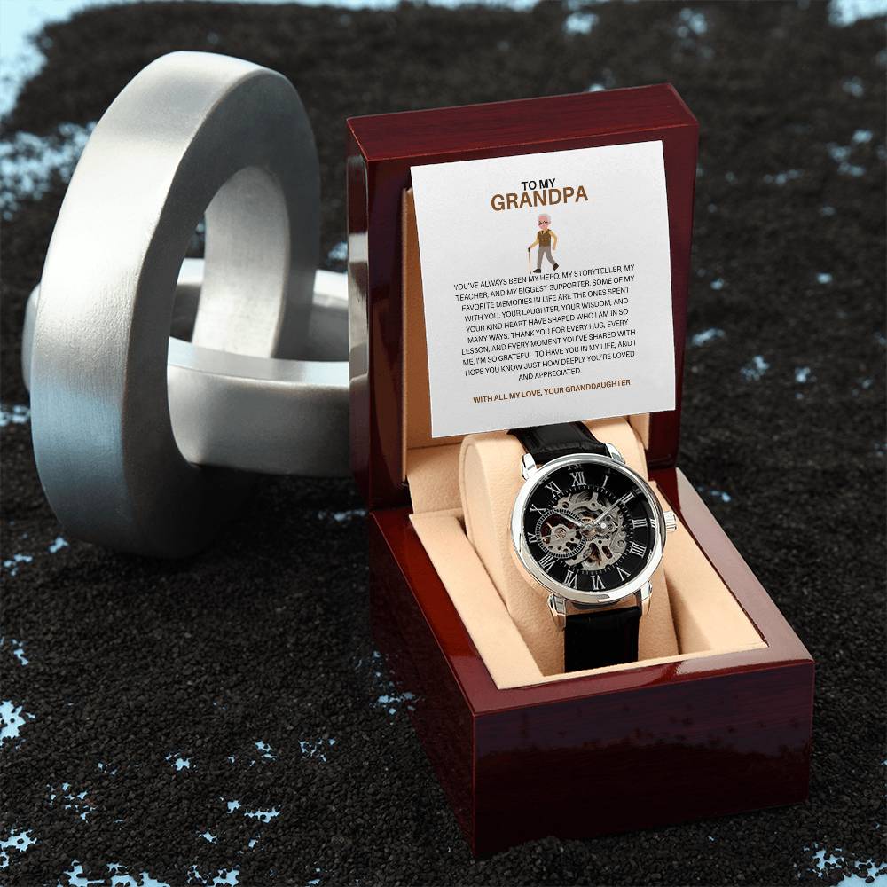 Men’s Openwork Watch Gift from Granddaughter with Heartfelt Message Card