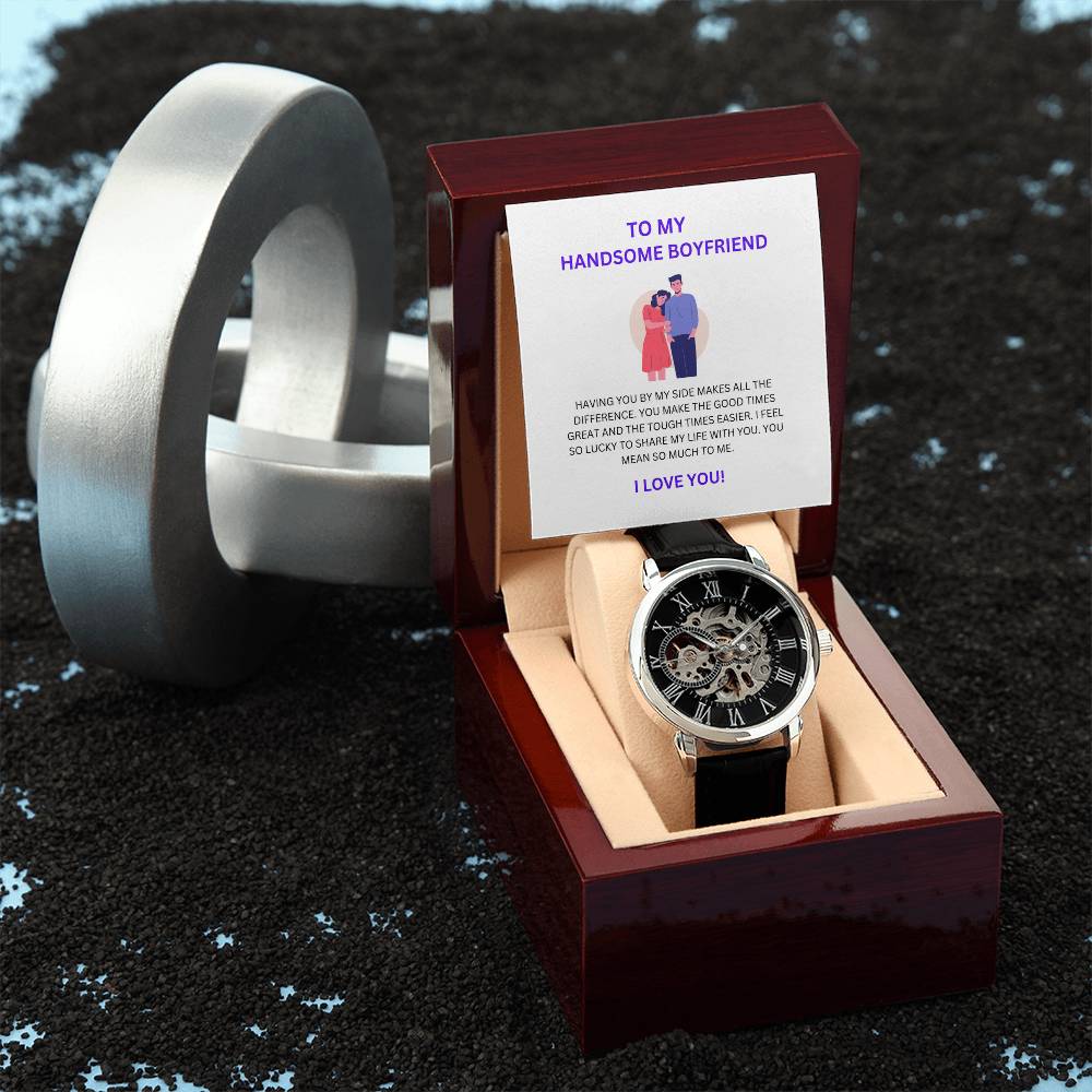 For My Handsome Boyfriend — Openwork Watch + Heartfelt Message Card Gift