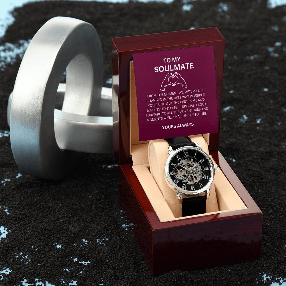 For My Boyfriend — Luxury Openwork Watch Gift with Heartfelt Message Card