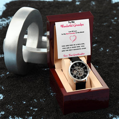 To My Wonderful Grandpa – Openwork Watch Gift from Granddaughter with Heartfelt Message Card