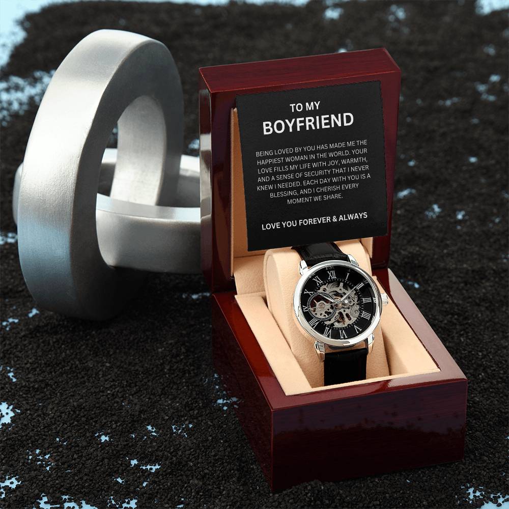 To My Love — Openwork Watch Gift for Boyfriend with Heartfelt Message Card