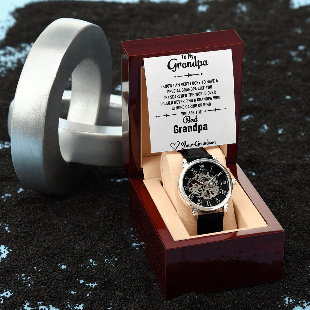 To My Incredible Grandpa – Openwork Watch Gift from Grandson with Heartfelt Message Card