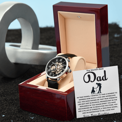 To My Father – Openwork Skeleton Watch for Dad from Daughter | Elegant Gift of Love
