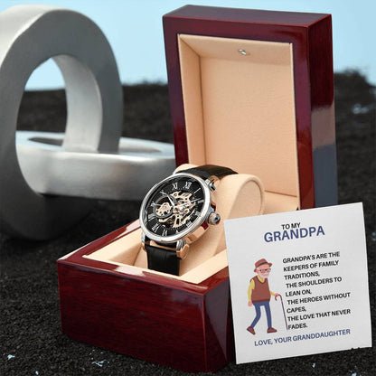 To My Dear Grandpa – Openwork Watch Gift from Granddaughter with Heartfelt Card