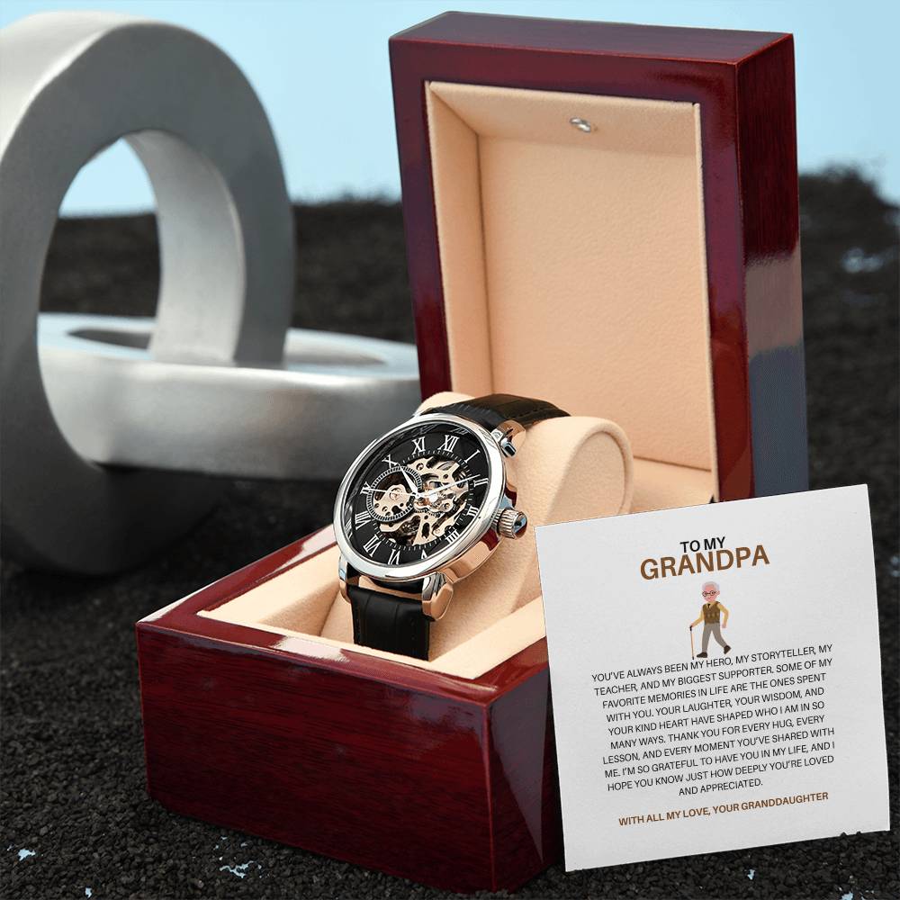 Men’s Openwork Watch Gift from Granddaughter with Heartfelt Message Card