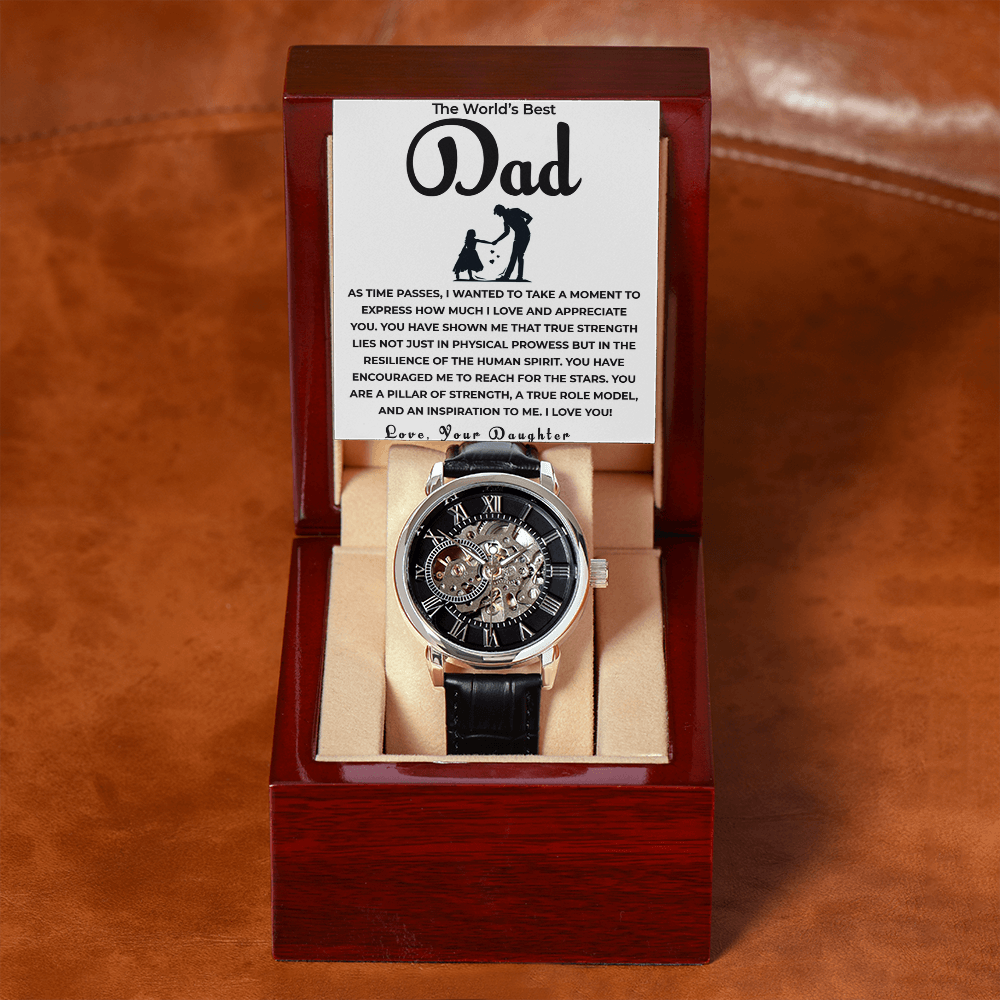 To My Father – Openwork Skeleton Watch for Dad from Daughter | Elegant Gift of Love