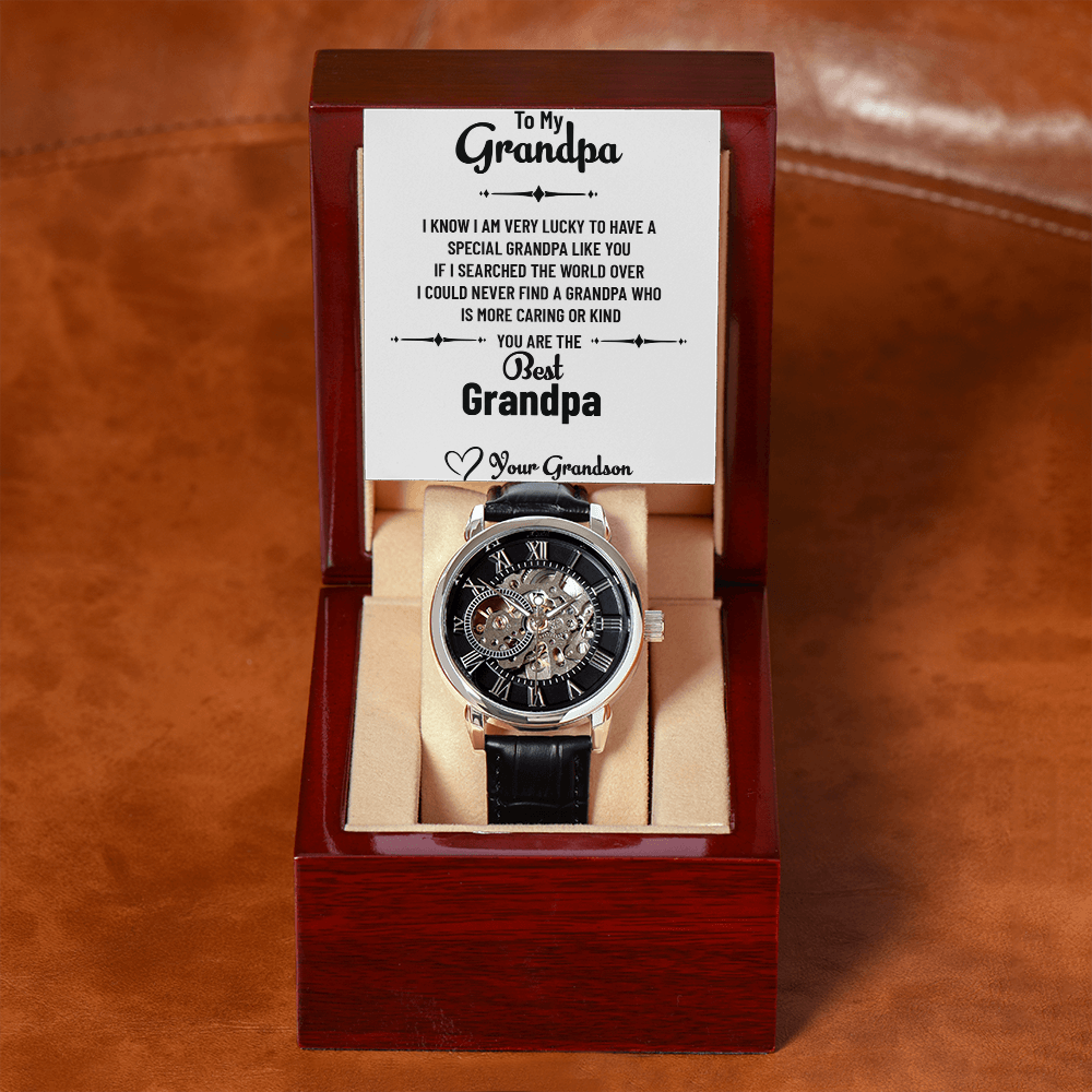 To My Incredible Grandpa – Openwork Watch Gift from Grandson with Heartfelt Message Card