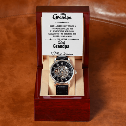 To My Incredible Grandpa – Openwork Watch Gift from Grandson with Heartfelt Message Card