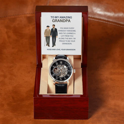 To My Favorite Grandpa – Stylish Openwork Watch Gift from Grandson with Heartfelt Card